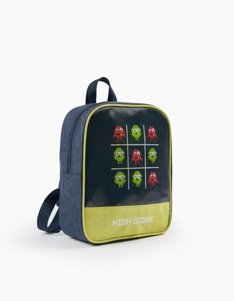 Zippy Mochila para bebé e menino 'game over', azul escuro/verde lima promoção