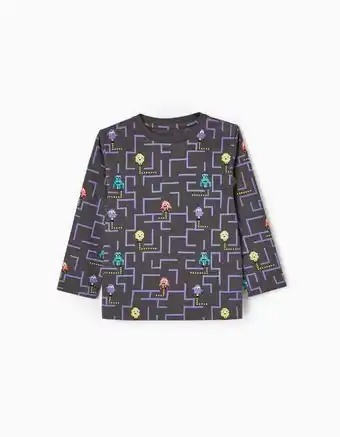Zippy T-shirt de manga comprida em algodão para bebé menino 'videojogos', cinza escuro/roxo promoção