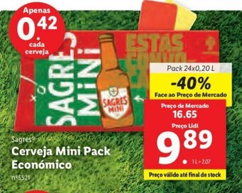 Lidl Sagres Cerveja Mini Pack Económico 24x0,20L promoção