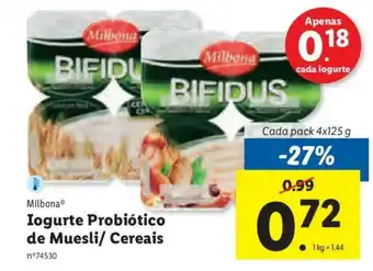 Lidl Iogurte Probiótico de Muesli/ Cereais 4x125g promoção