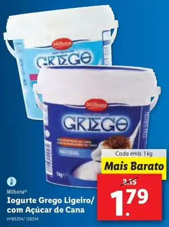 Lidl Milbona Iogurte Grego Ligeiro/ com Açúcar de Cana 1kg promoção