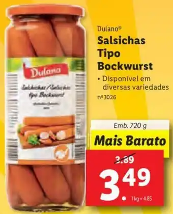 Lidl Dulano Salsichas Tipo Bockwurst 720g promoção