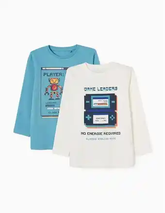 Zippy Pack 2 t-shirts de manga comprida em algodão para menino 'player zy 96', branco/azul promoção