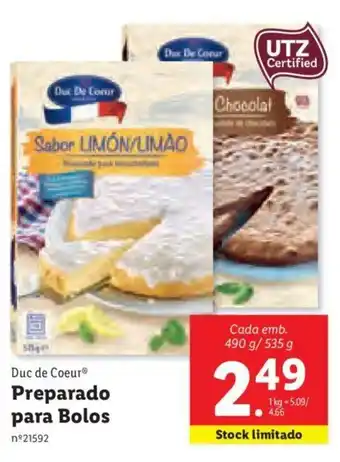 Lidl Preparado para Bolos 490g/535g promoção