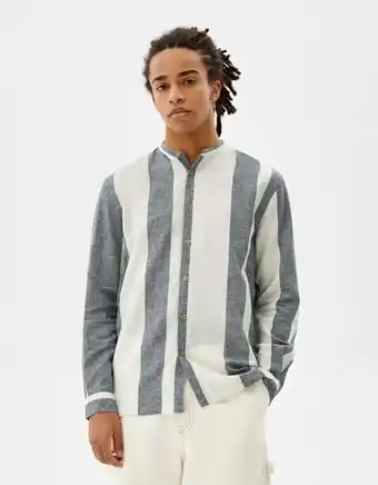 Bershka Camisa manga comprida relaxed fit linho promoção