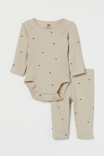 H&M Conjunto canelado em algodão promoção