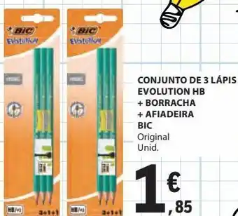 Conjunto de 3 lápis evolution hb + borracha + afiadeira bic