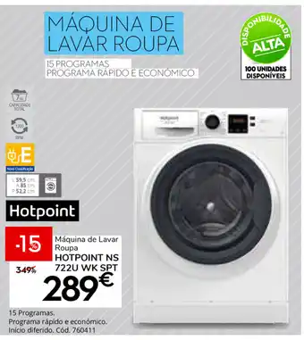Conforama HOTPOINT NS 722U WK SPT Máquina de Lavar Roupa promoção