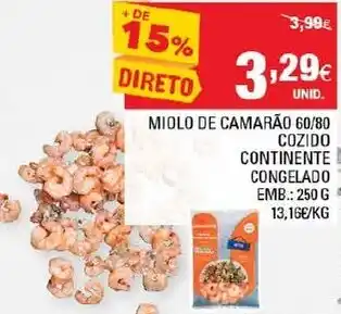 Continente Miolo de Camarão 60/80 250g promoção