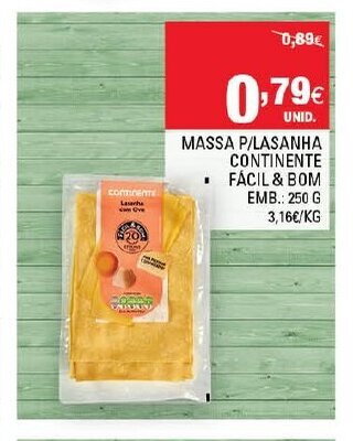 Continente Massa P/ Lasanha Continente Fácil & Bom 250g promoção