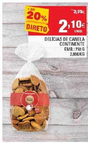 Continente Delícias de Canela Continente 750g promoção