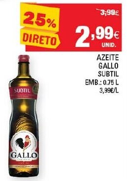 Continente Azeite Gallo Subtil 0,75L promoção