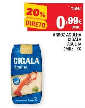 Continente Arroz Cigala Agulha 1kg promoção