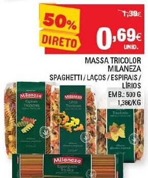 Continente Massa Tricolor Milaneza 500g promoção