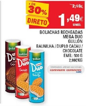 Continente Bolachas Recheadas Mega Duo Gullón 500g promoção