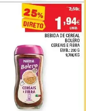 Continente Bebida de Cereal Bolero Cereais e Fibra 200g promoção