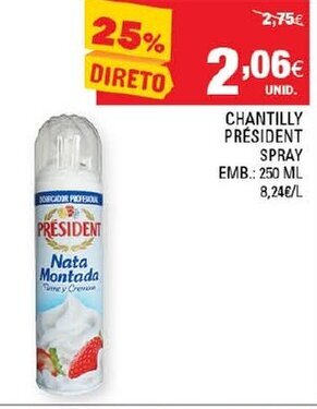 Continente Chantilly Président Spray 250ml promoção