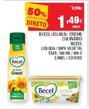 Continente Becel Líquida/ Creme Culinário Becel 500ml/ 450g promoção