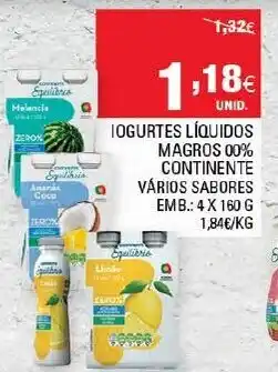 Continente Iogurtes Líquidos Magro 00% Continente 4x160g promoção