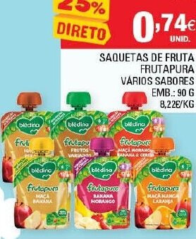 Continente Saquetas de Fruta Frutapura 90g promoção