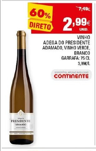 Continente Vinho Adega do Presidente 75cl promoção