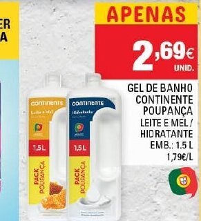 Continente Gel de Banho Continente Poupança 1.5L promoção