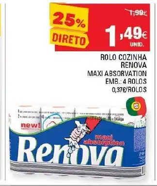 Continente Rolo Cozinha Renova Maxi Absorption 4 Rolos promoção
