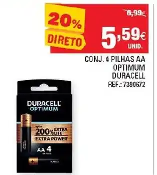 Continente Conj.4 Pilhas AA Optimum Duracell promoção