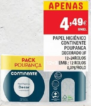 Continente Papel Higiénico Continente Poupanca promoção