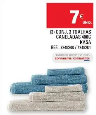 Continente Conj. 3 Toalhas Caneladas 400g promoção