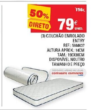 Continente Colchão Enrolado Entry 14cm promoção
