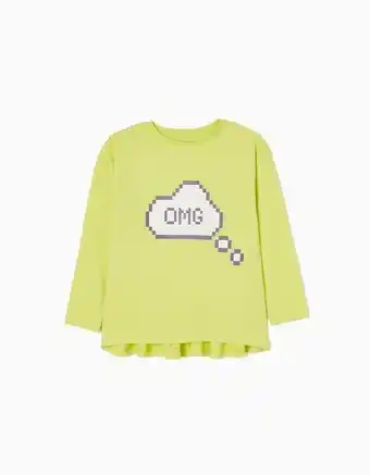 T-shirt de manga comprida em algodão para menina 'omg', verde lima