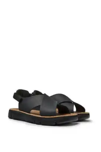 Sandalias de piel flor negro para mujer