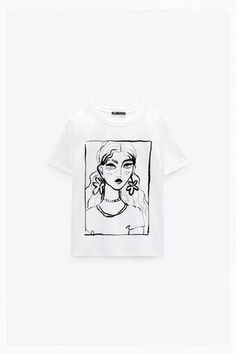 ZARA T-shirt com estampado de rapariga promoção