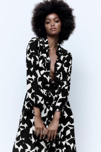 ZARA Vestido estampado com cinto promoção