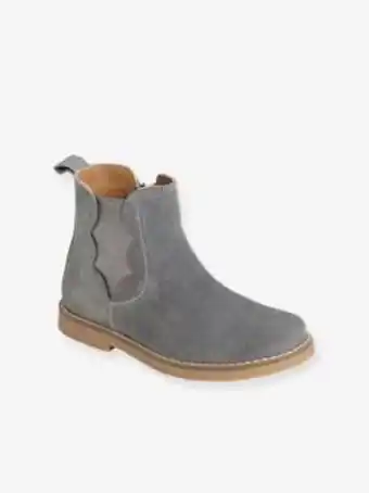 Vertbaudet Botas em pele, com fecho e elástico, para menina - cinzento... promoção