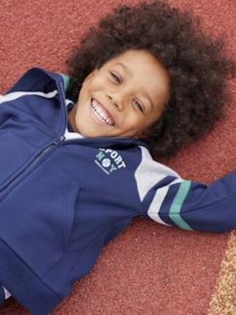 Vertbaudet Casaco de desporto com fecho e capuz, para menino - azul... promoção