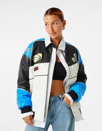 Bershka Blusão bomber com efeito de pele racing promoção