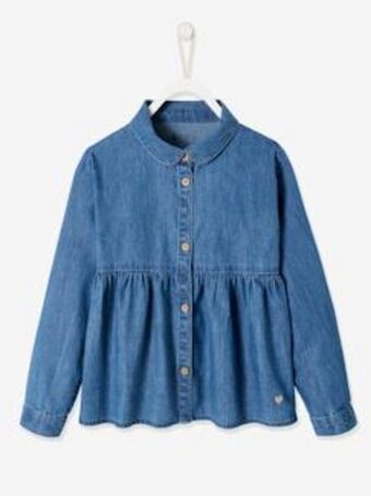 Vertbaudet Blusa em ganga leve, para menina - azul escuro desbotado promoção