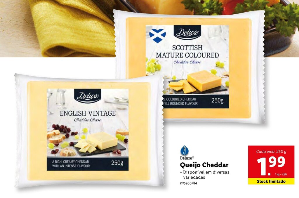 Promoção Deluxe Queijo Cheddar 250g em Lidl