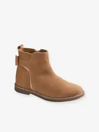 Botas em pele, para menina - castanho claro liso