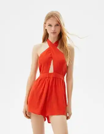 Bershka Macacão gola halter efeito rústico laçada promoção