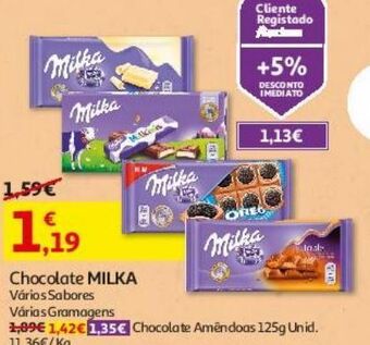 Auchan Chocolate de leite milka promoção
