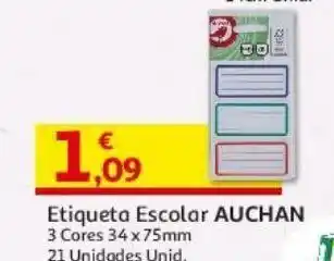Etiqueta escolar auchan 3 cores 34x75mm 21un