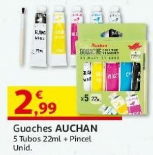 Auchan Guaches auchan 5 tubos 22ml+pincel promoção