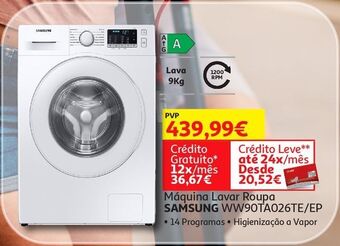 Auchan Maquina lavar roupa samsung:branco ww90ta026te/ep promoção