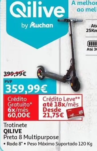 Auchan Scooter 8" qilive:preto multipurpose 600091317 promoção