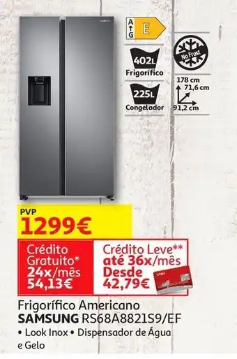 Auchan Frigorifico americano samsung:look inox rs68a8821s9/ef promoção
