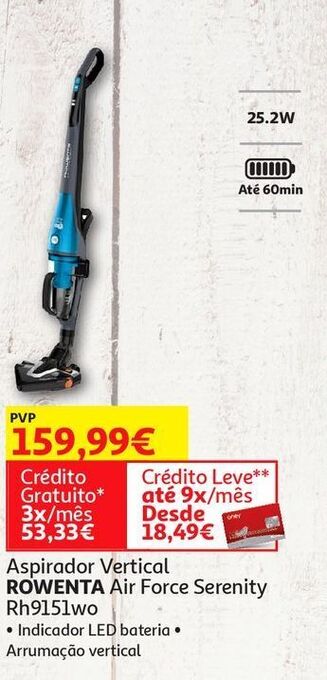 Auchan Aspirador vertical rowenta:air force serenity rh9151wo promoção