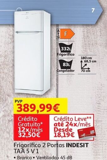 Auchan Frigorifico 2 portas indesit:branco taa 5 v 1 promoção